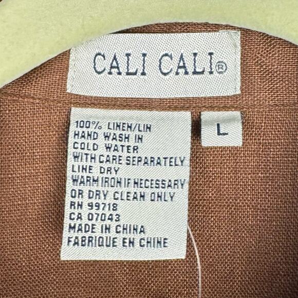 NWT Cali Cali Brown Sleeveless Collared Linen Front Tie Button Up Top Sz Large - Picture 6 of 8